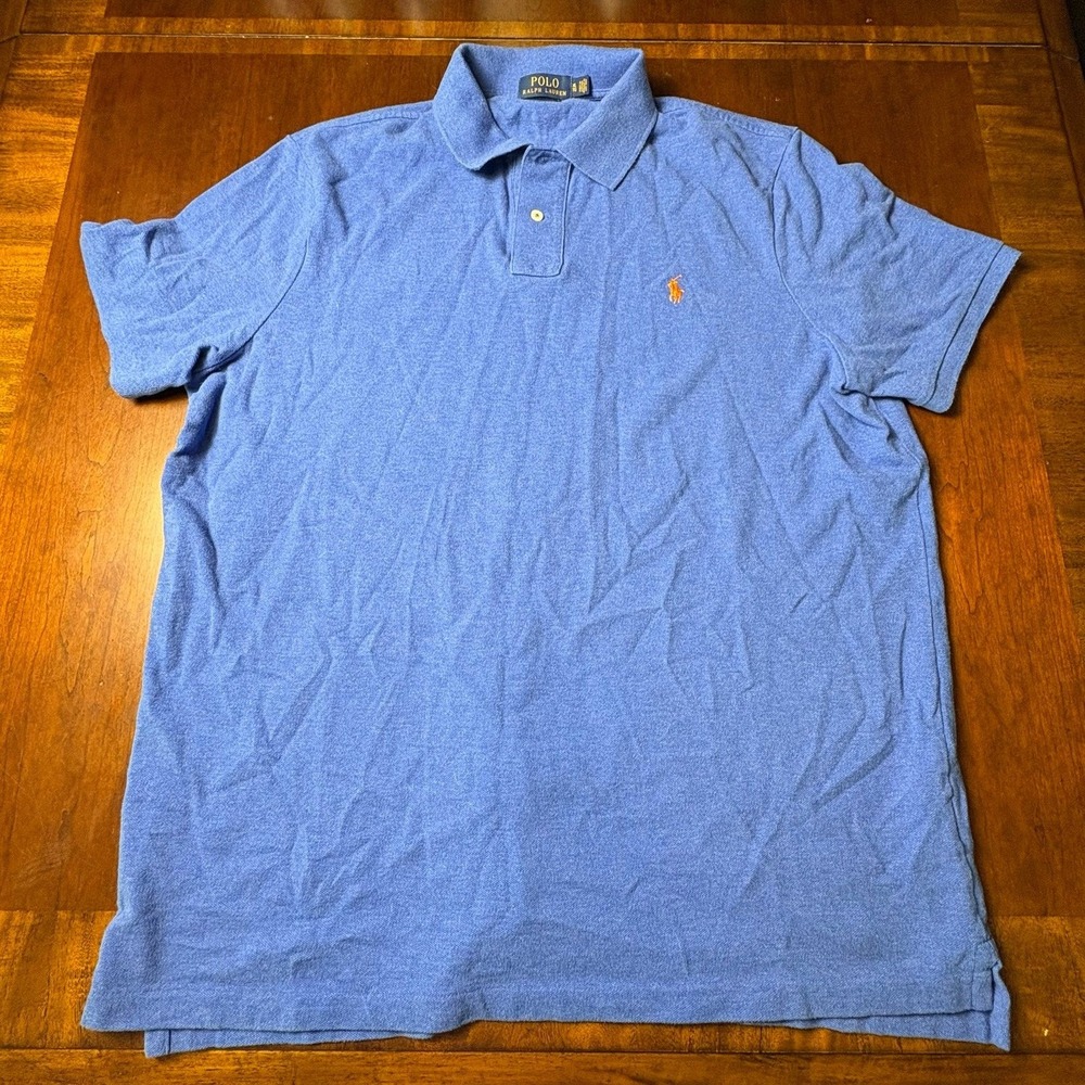 Polo Ralph Lauren Classic Fit Blue Polo Shirt XL Orange Pony